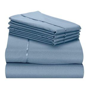 6 PC Sheet Set Bamboo Sheets Deep Pockets 18" Eco Friendly - DENIM BLUE